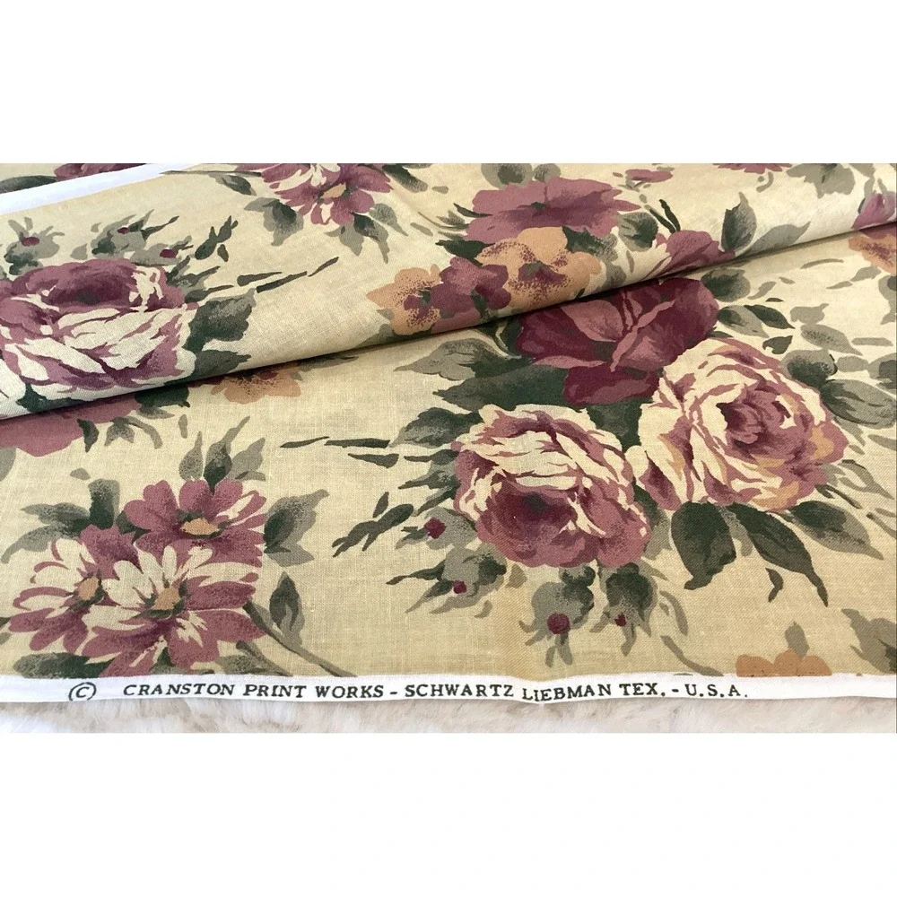 Vtg Cranston Printworks Fabric Roses Floral Cottagecore Romantic Mauve 60